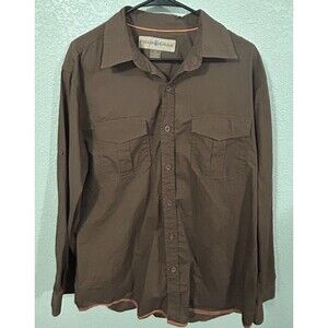 Field Gear Men's Shirt Organic Cotton Brown Utility Cargo Long Sleeve Sz Large